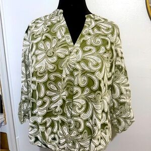 Notations Olive and White Paisley Blouse